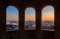 Budapest, Parliament view through Fishermans Bastion, Hungary Royalty Free Stock Photo