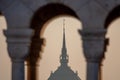 Budapest, Parliament view through Fishermans Bastion, Hungary Royalty Free Stock Photo