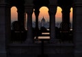 Budapest, Parliament view through Fishermans Bastion, Hungary Royalty Free Stock Photo