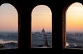 Budapest, Parliament view through Fishermans Bastion, Hungary Royalty Free Stock Photo