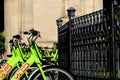 Budapest: rentable green city bicycles owned by MOL Bubi. large oil company in Hungary. Royalty Free Stock Photo