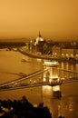 Budapest skyline at night.