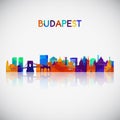 Budapest skyline silhouette in colorful geometric style.