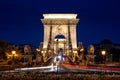 The Budapest SzÃÂ©chenyi Chain bridge at night Royalty Free Stock Photo