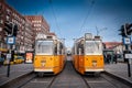 Budapest tram, or called Villamos, Ganz CSMG, on a stop in Pest district.