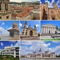 Budapest travel collage. Images set of architectural landmarks