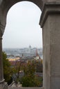 Budapest view with parliament house and river framed by a window from Fisherman's bastion Royalty Free Stock Photo