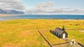 Budavegur, Western Iceland. Aerial view of famous black church of Budir