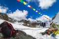 Budda flags in Himalayan mountains at Cho La pass, 5420 meters, Nepal Royalty Free Stock Photo