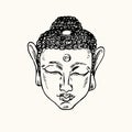 Buddah face. Ink black and white doodle drawing Royalty Free Stock Photo