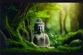 Buddah in green lush background