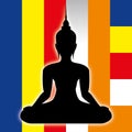 Buddah symbol silhouette and buddist flag