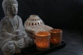 Buddah witn candle and towel spa concept Royalty Free Stock Photo
