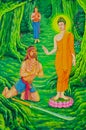 Buddha and Angulimala robber in drawing
