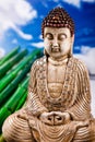 Buddha and blue sky background, vivid colors, natural tone Royalty Free Stock Photo