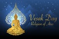 Buddha and Bodhi tree gold color of thai tradition,vesak day Royalty Free Stock Photo