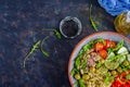 Pasta salad with tuna, tomatoes, olives, cucumber, sweet pepper Royalty Free Stock Photo