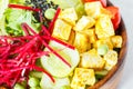 Buddha bowl with tofu, zucchini pasta Royalty Free Stock Photo