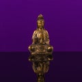 Buddha of bronz on the violet background