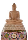 Buddha brown marble sit on marble lotus and ceramic base.