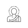 Buddha, buddhist monk line icon.