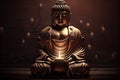 Buddha with a candle over wooden background. Spiritual and meditative concept