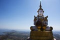 Buddha on cliff of Khao Phraya Doen Thong mountain for thai people travelers travel visit trail trekking go to respect praying Royalty Free Stock Photo