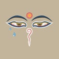 Buddha eyes of the Nepal with teardrop