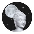 Buddha face with moon on night background sky vector print Royalty Free Stock Photo