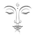 Buddha face vector art. Buddhism, yoga, sacred spiritual, zen ink drawing isolated on white