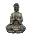 Buddha figurine with folded arms on white background