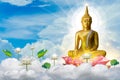 Buddha floating in heaven, sky on lotus flower on orange background Royalty Free Stock Photo