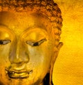 Buddha gold statue on golden background patterns Thailand. Royalty Free Stock Photo