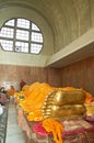 Buddha gold statue at the Mahaparinirvana Temple Kusinara or Kushinagar Uttar Pradesh India