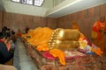 Buddha gold statue at the Mahaparinirvana Temple Kusinara or Kushinagar Uttar Pradesh India