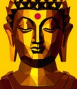 Buddha golden face illustration, Concept of religion and faith, polygonal bird.