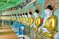 Buddha Golden images statues row inside U Min Thonze pagoda is famous tourist attraction located in Sagaing, Myanmar.