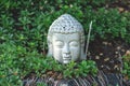 Buddha head with aromatic smoking stick and green