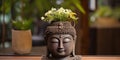 Buddha Head Ceramic Flower Pot close up picture