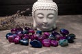 Buddha head with crystals. Balance and calm energy flow in home. Royalty Free Stock Photo