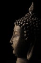 Buddha head isolated on black backdrop Royalty Free Stock Photo