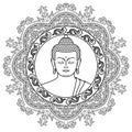 Buddha Head on Mandala Background