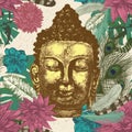 Buddha head seamless pattern. Hand drawn vector. Royalty Free Stock Photo