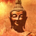 Buddha head silhouette in grunge painting style