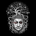 Buddha Head with Tree of Life and Blooming Flowers Royalty Free Stock Photo