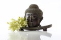 Buddha head on a white background, towel, stones and lotus Royalty Free Stock Photo