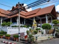 Buddha house veranda cable mast electricity street Chiang Mai Thailand