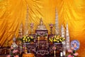 Buddha images on the altar table in Thai religious ceremonies with background