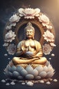 buddha in buddhism sits on a beautiful pink lotus generative AI