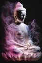 buddha light flickering beautiful spectrum pink smoke on black background generative AI